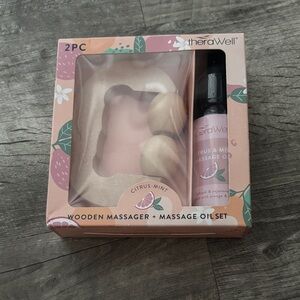 Source Unknown Wooden Massager and Citrus Mint Oil Set